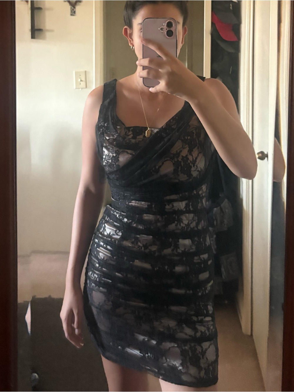 Express Black Lace Overlay Sheath Dress
